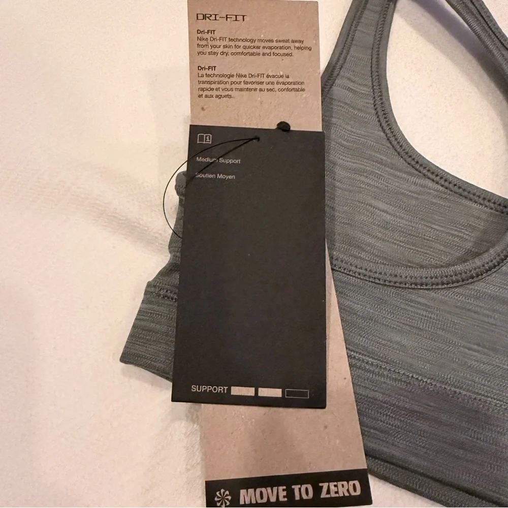 NWT Nike Swoosh youth gray and white sports bra
